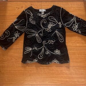 Y2K Lauren Michelle Black Top with Sparkly Silver Embroidery